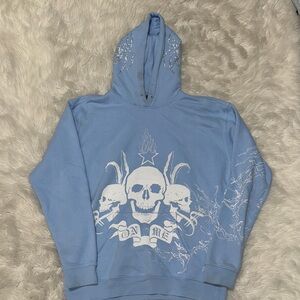 Skull Graphic Light Blue Hoodie